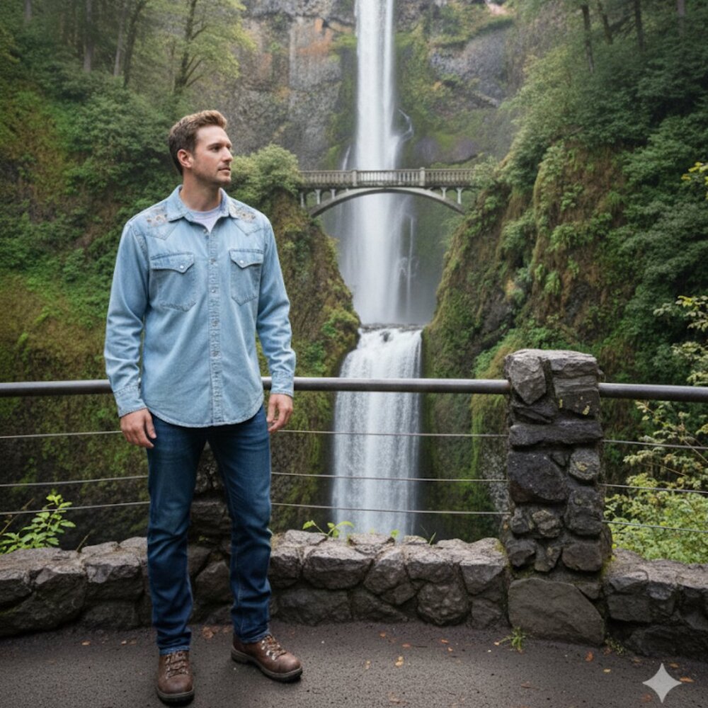 Pendleton Denim Shirt with Embroidered Detail, Men’s XL